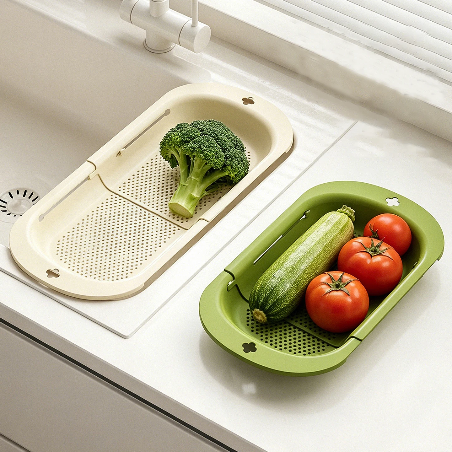 Kitchen Vegetable Washing Basin Multi Functional Expandable Drain Basket Suitable for Household Kitchen
