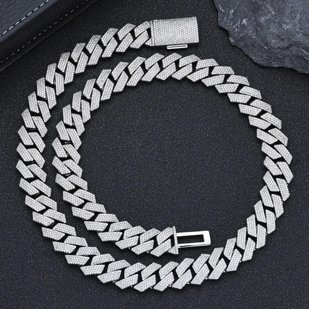 

Hip hop 15mm four row diamond set Cuban chain moissanite men's necklace accessory with high-end feel