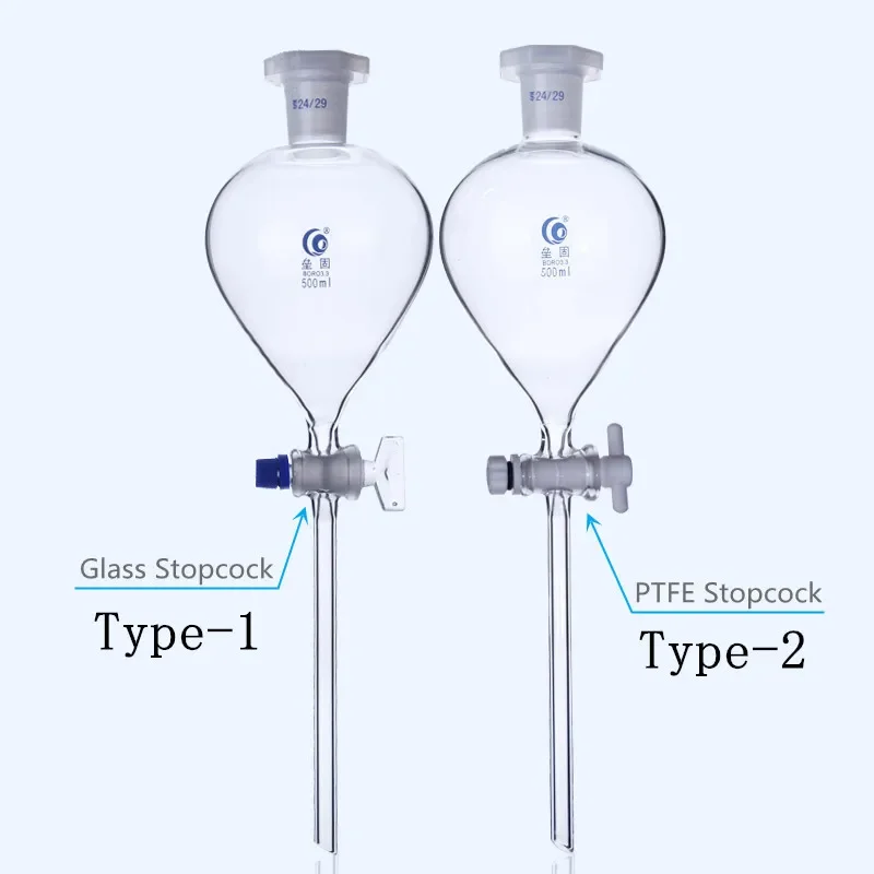 

1PCS 60ml To 1000ml Clean Lab Glass Ball-shaped Separating Funnel with Glass/PTFE Piston