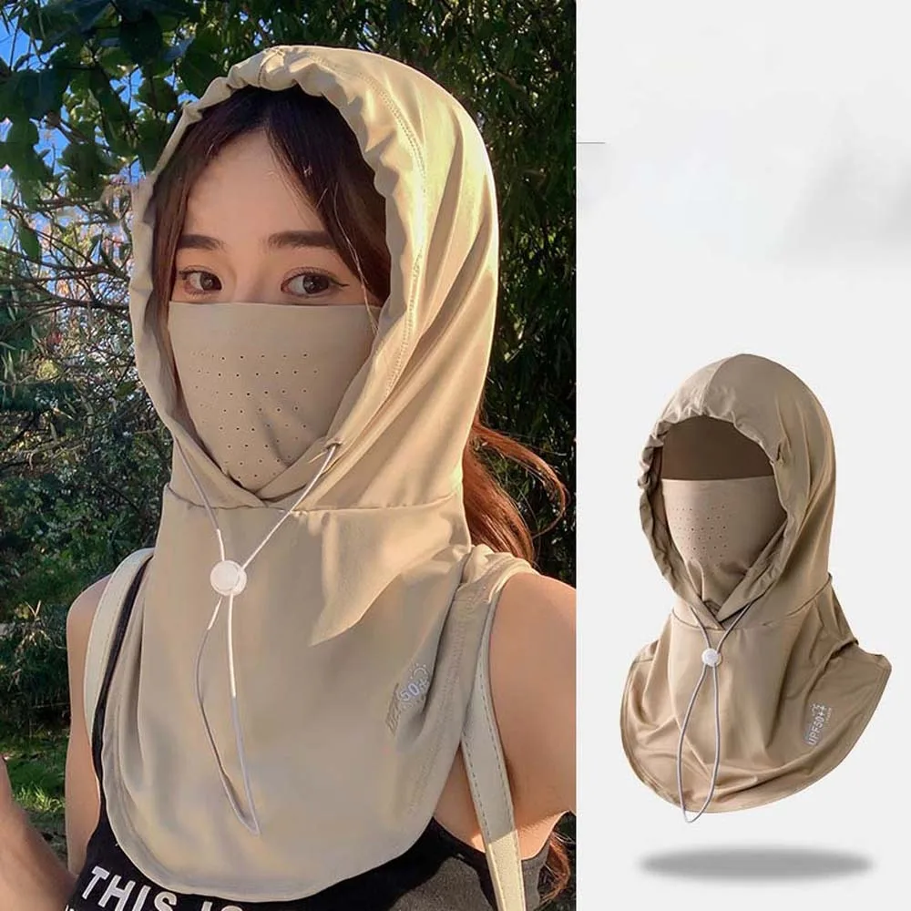 

Ледяная шелковая анти-УФ-балаклава, эластичная дышащая солнцезащитная шляпа для лица, тонкая солнцезащитная шляпа с маленькими отверстиями и маской, шаль, лето