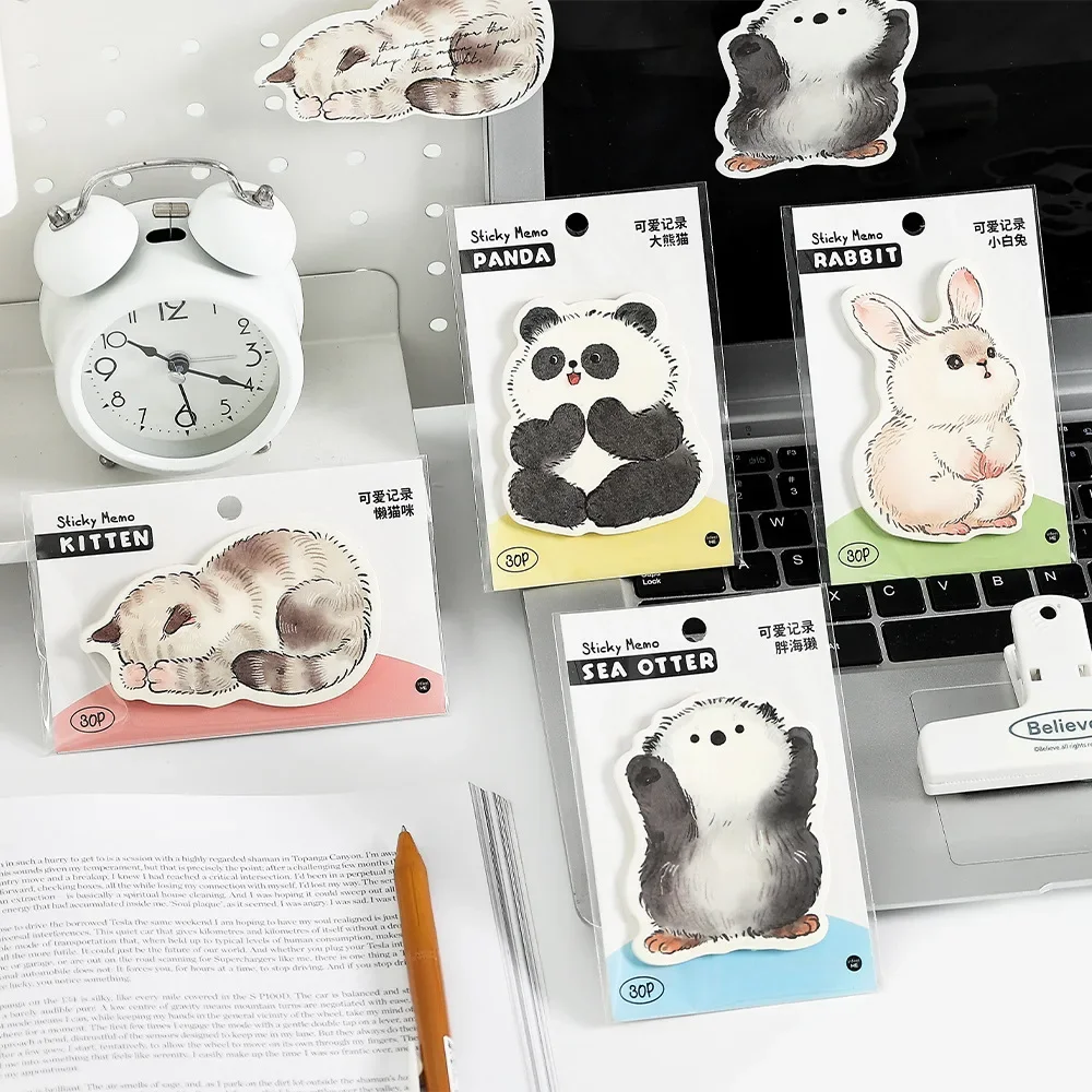 30 Sheets Cute Cartoon Animal Memo Pads Sticky Notes Lovely Panda Cat Student Teacher School Stationery