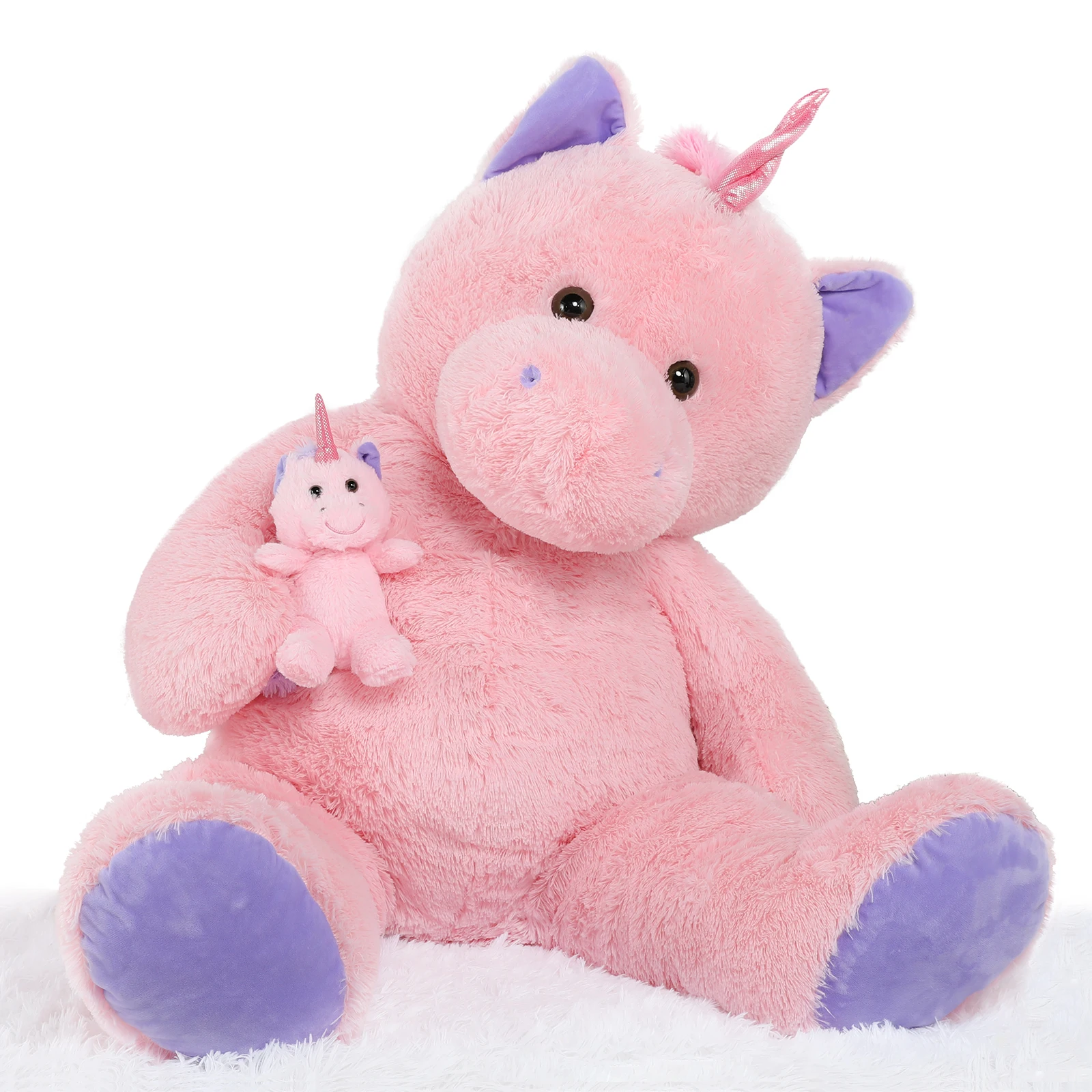 

Гигантский мягкий единорог MorisMos, 4 фута, 51 дюйм, гигантский единорог, мягкая игрушка с куклой Baby Pony для девочек, мальчиков, мам, Jumbo Pink