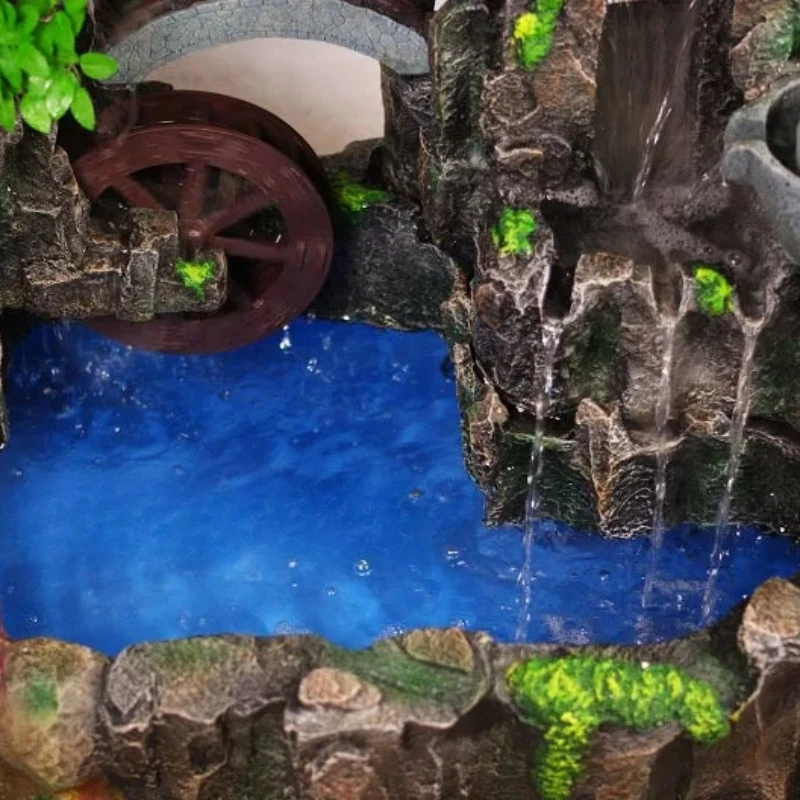 Large Rockery Fish Pond Tank Fountain Ornament Water Wheel Practical Creative Home Decor
