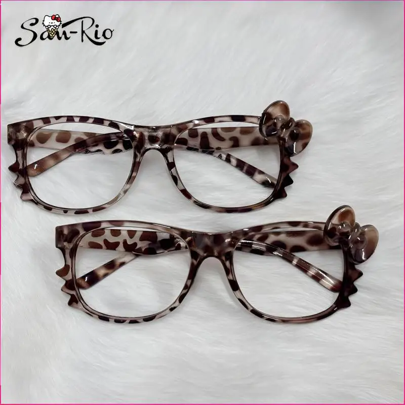 Sanrio Hello Kitty Glasses Leopard Print Eyeglasses Frames Y2K Spectacles Without Lenses Fashion Women's Decoration Accessories