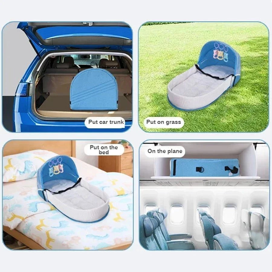 Portable Foldable Baby Travel Bed Versatile Infant Nest with Mosquito Net Multi-functional Mommy Bag Crib in Bed