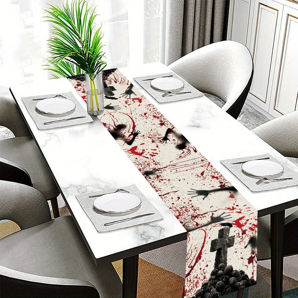 Flat Halloween Blood Ghost Shadow Table Flag Polyester Holiday Table Runner Decor For Home Kitchen Dining Table