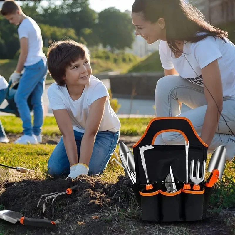 Herramienta de trabajo de jardín resistente al aire libre, juego de herramientas de jardín de regalo de jardinería de acero inoxidable de 10 piezas con bolsa