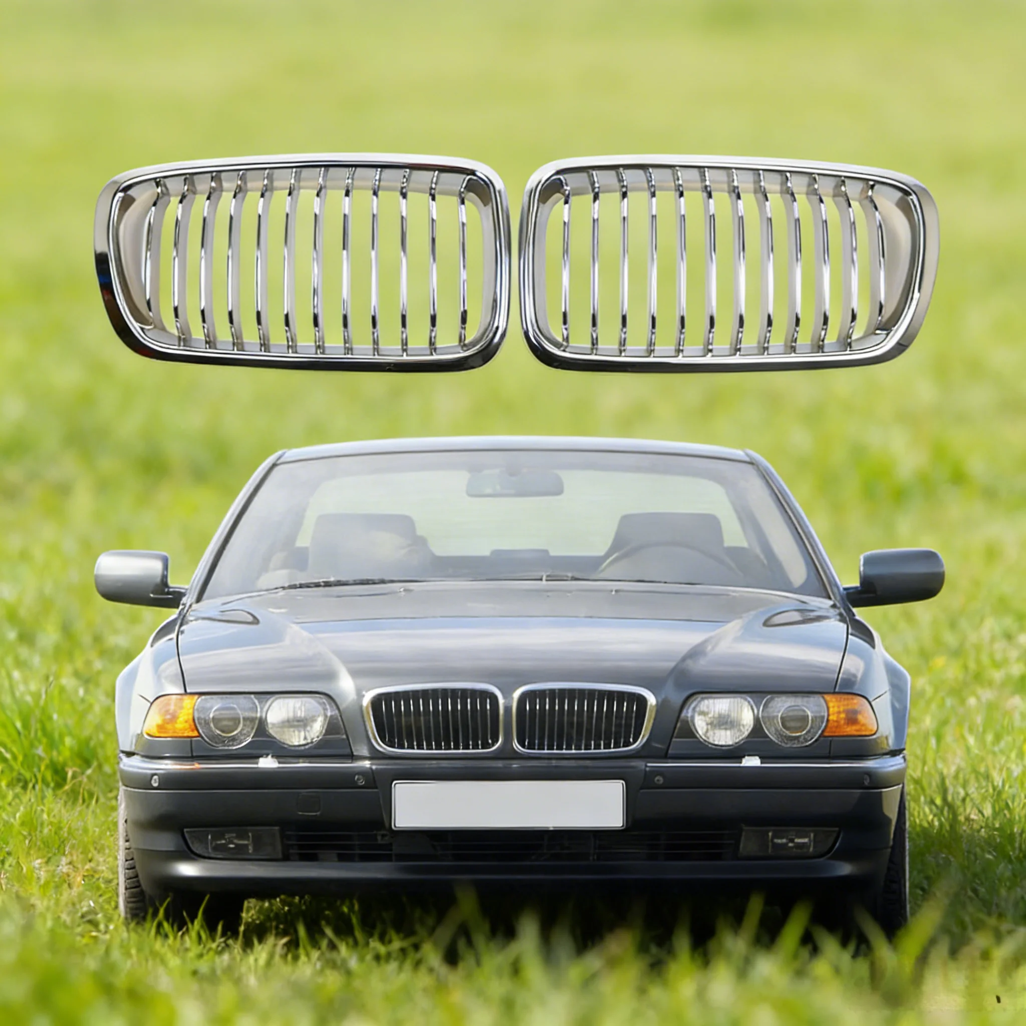 

2x Front Hood Kidney Grilles Auto Parts Vehicle Assembly Exterior Grill Covers 51138125812 for BMW E38 1999-2001 740i 740il