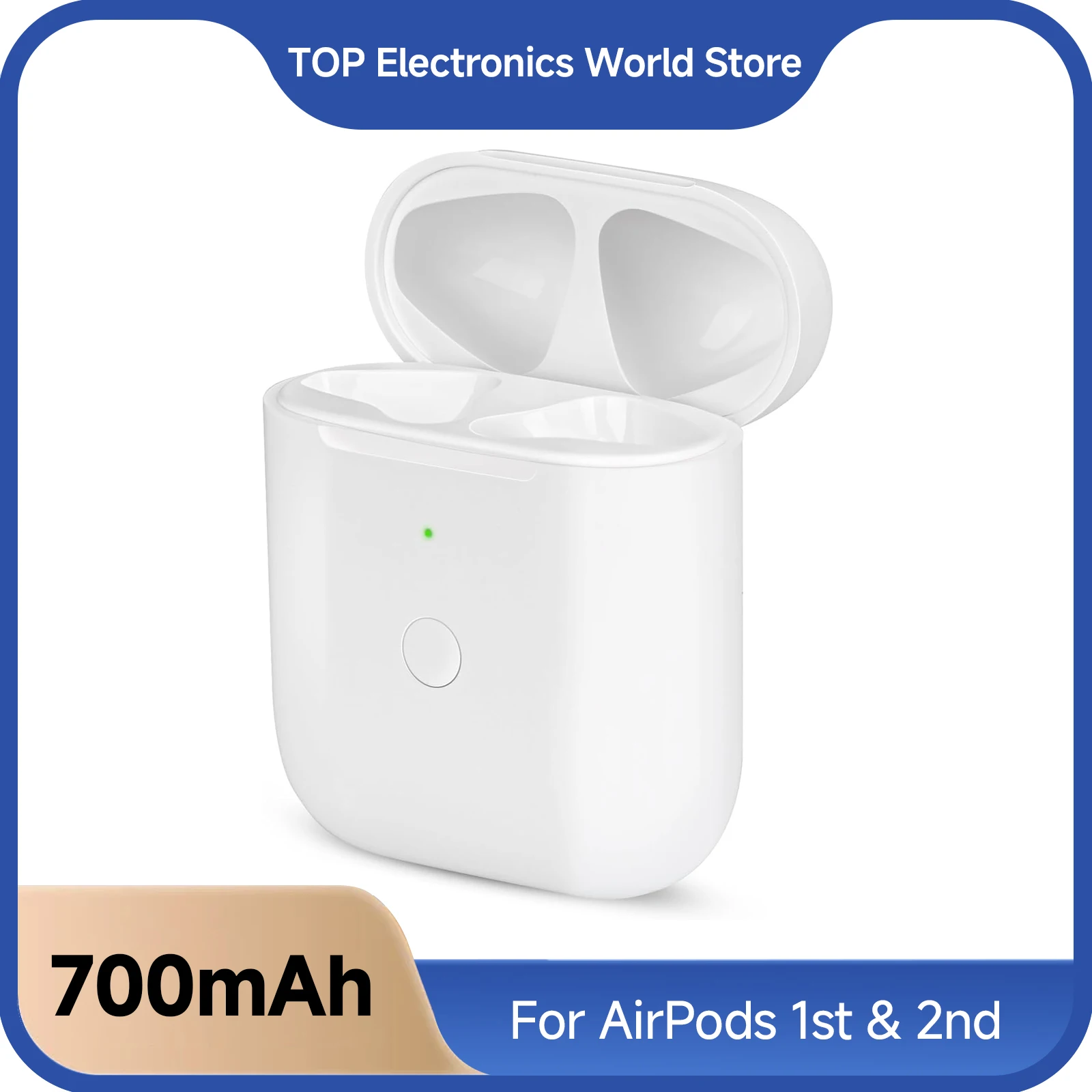 

Charging Case For AirPods 1/2 Gen - 700mAh Wireless Earphones Charger Box,W/ BT Sync Button,For IOS Port,Headphones Replacement