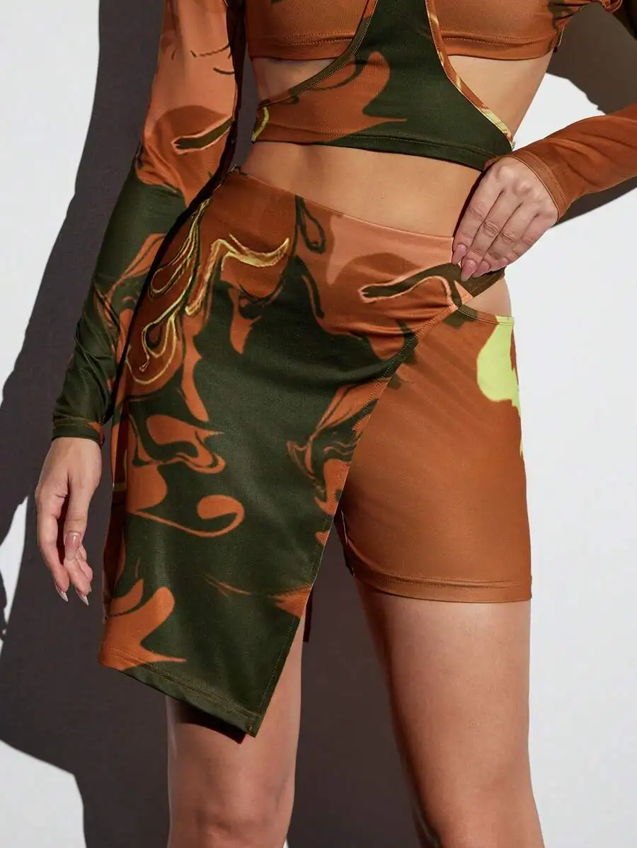 

Bohemian Abstract Print Cutout Overlap Skort For Party Festival Beach Summer