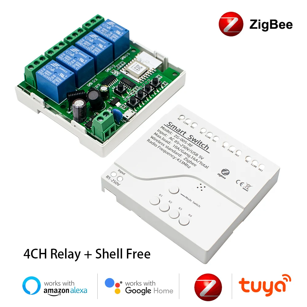 Tuya Zigbee-1-ギャングリレーモジュール,2および4ギャング,usb 5v dc 12v 24v 110v 220v,乾式接点,4ch DINレールコントローラー,ゲートウェイが必要