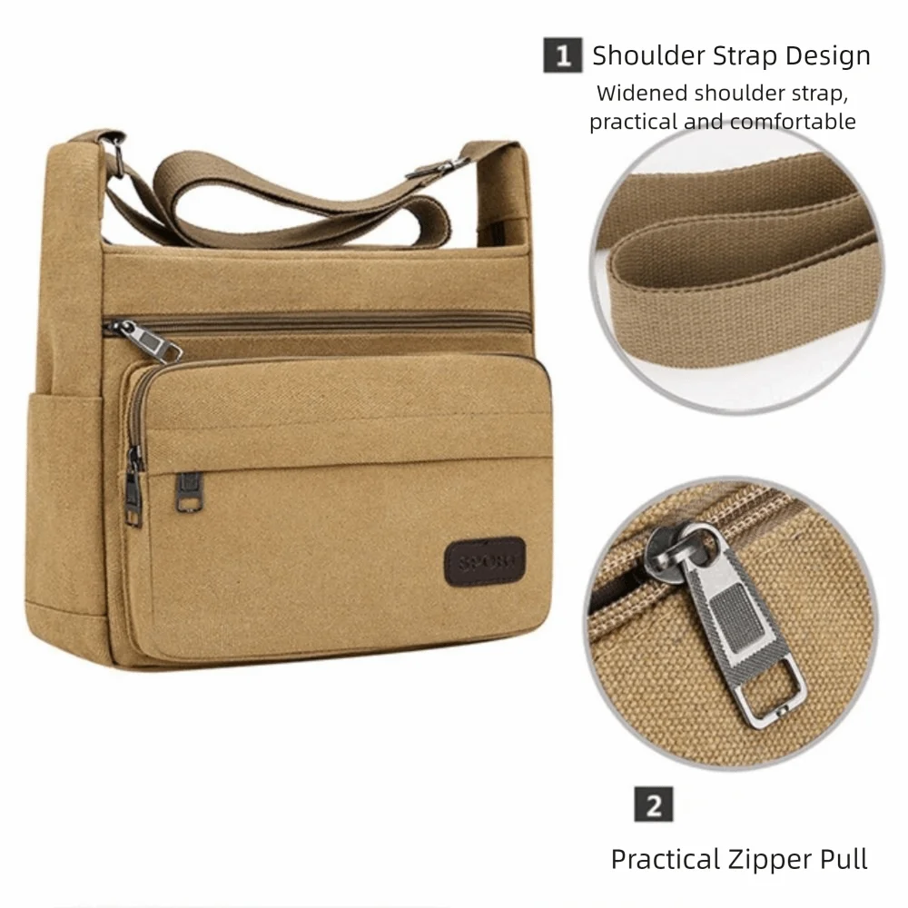 

High Quality Large Capacity Canvas Shoulder Bag Wear-resistant Durable Crossbody Bag Multi-compartment Travel Bag Leisure