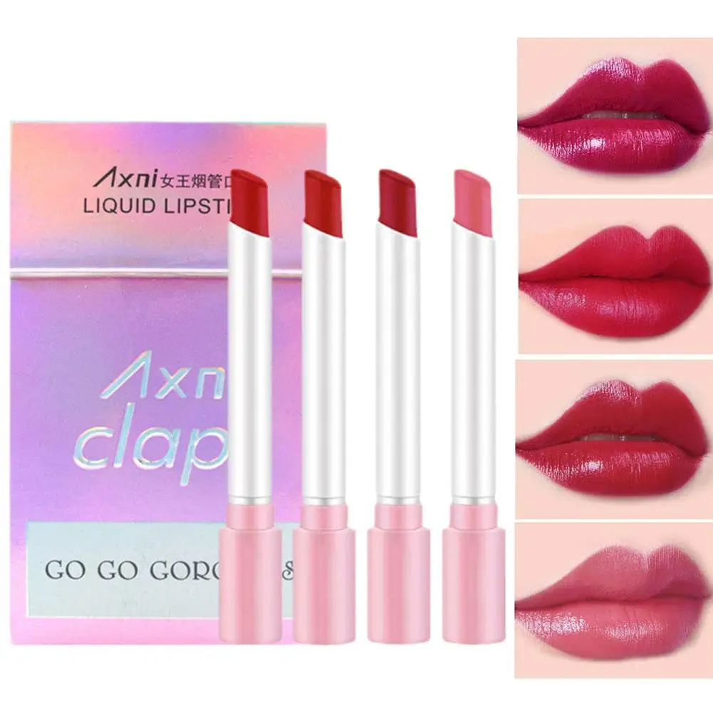 Sexy Cigarette Lipstick Set para mulheres, duradouro, fumaça, forma de lábios, batons de tubo, umidade, fosco, impermeável, Cosm, H7C8, 4 cores por conjunto