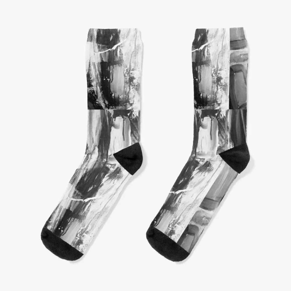 

Brushstrokes and shades of the dark black and white sea lines Socks heated Non-slip sports stockings Socks Women Men's