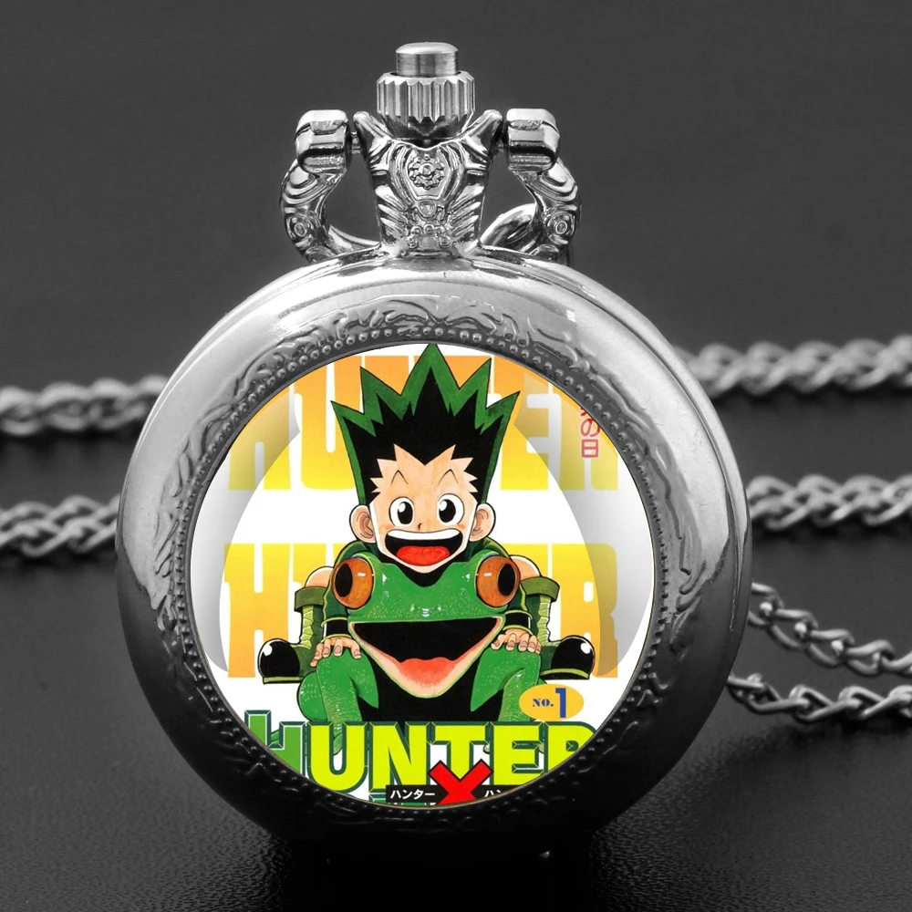 

Anime HUNTER×HUNTER Design Glass Dome Quartz Pocket Watch with Arabic Numeral Dial on Chain Ideal Present for Special Occasions