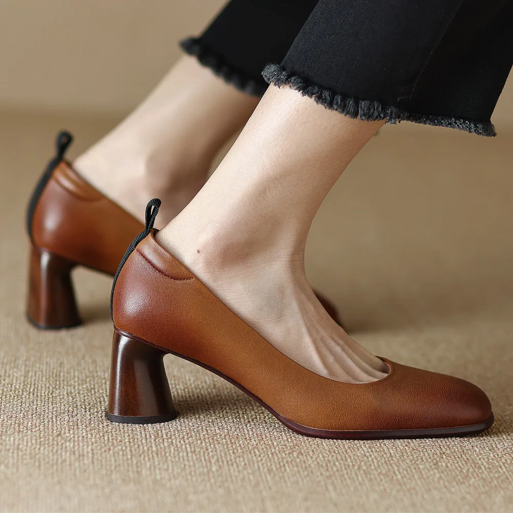 Women shoes free shipping offer sheepskin square toe slip-on pumps elegant ladies OL style four season heeled shoes for women