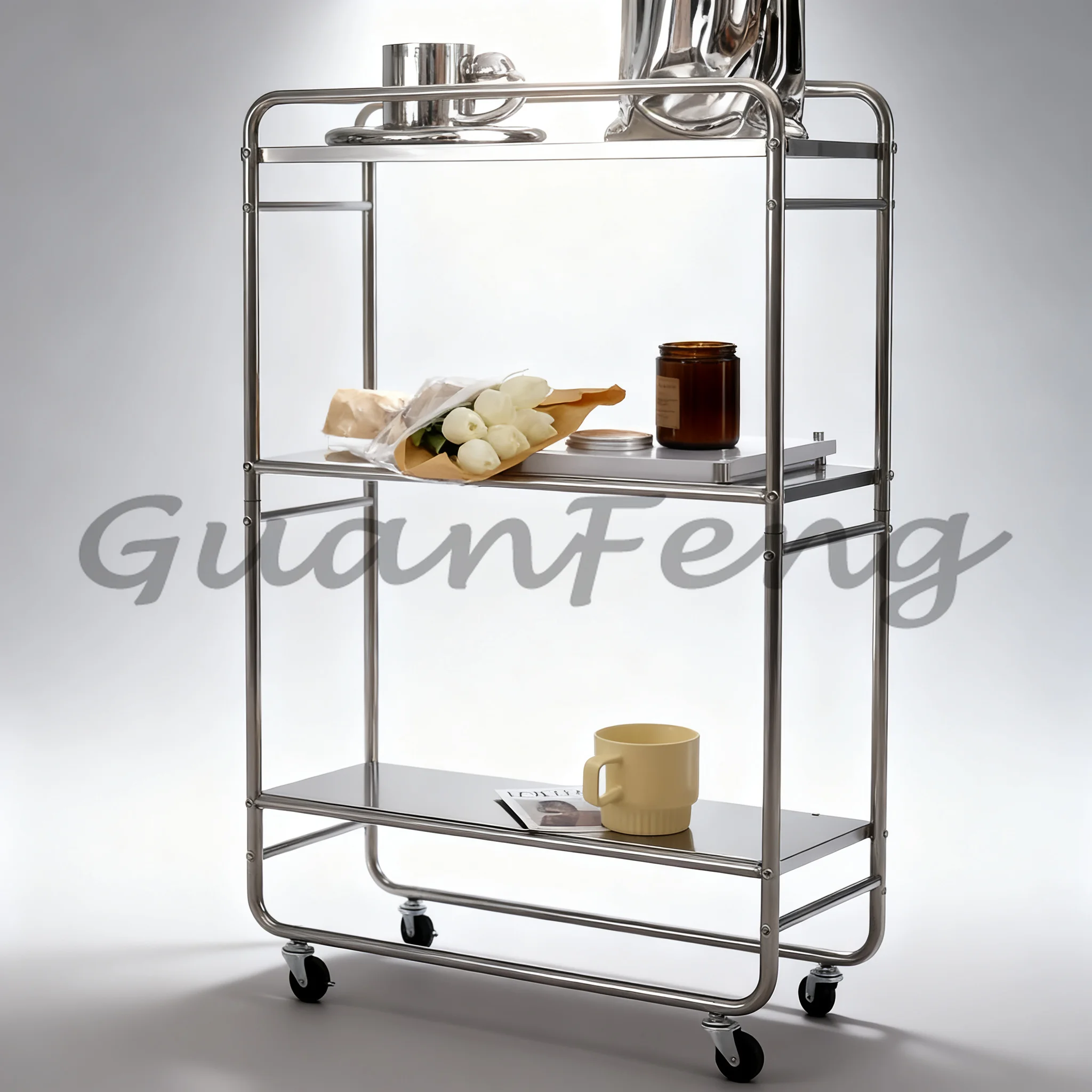 Modern Rolling Metal Storage Rack, Detachable Wheel Design, Multi-tier Shelving Unit for Kitchen & Home Utility Cart