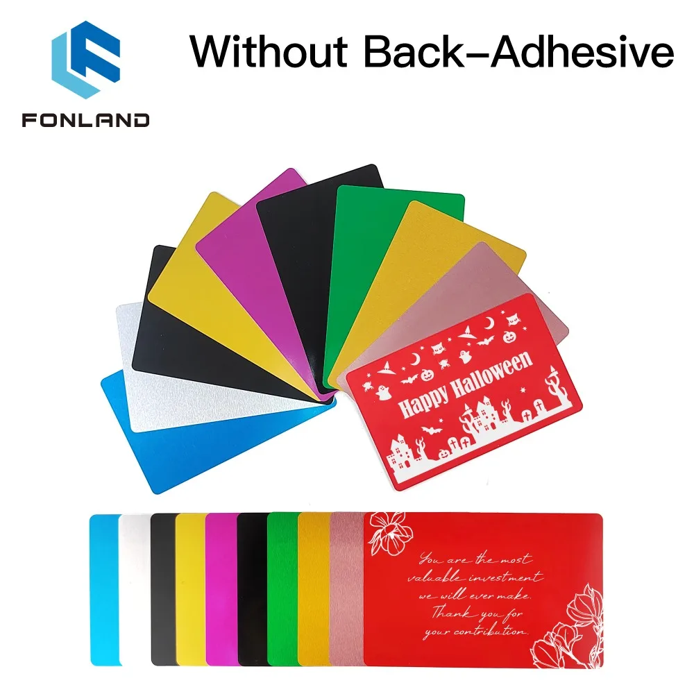 FONLAND 50PCS Waterproof Visiting Cards Multicolor Aluminium Alloy Metal Sheet Testing Material for Laser Marking Machine DIY