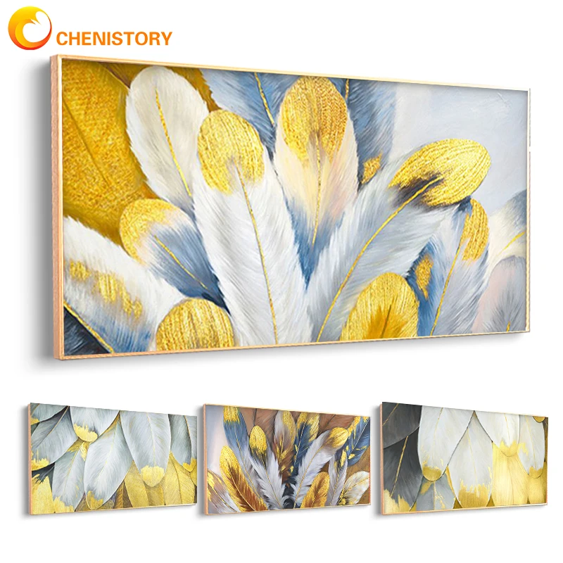 

CHENISTORY 60x120cm Painting By Number Golden Feather Handpainted Picture By Number Drawing On Canvas Kits Home Decor