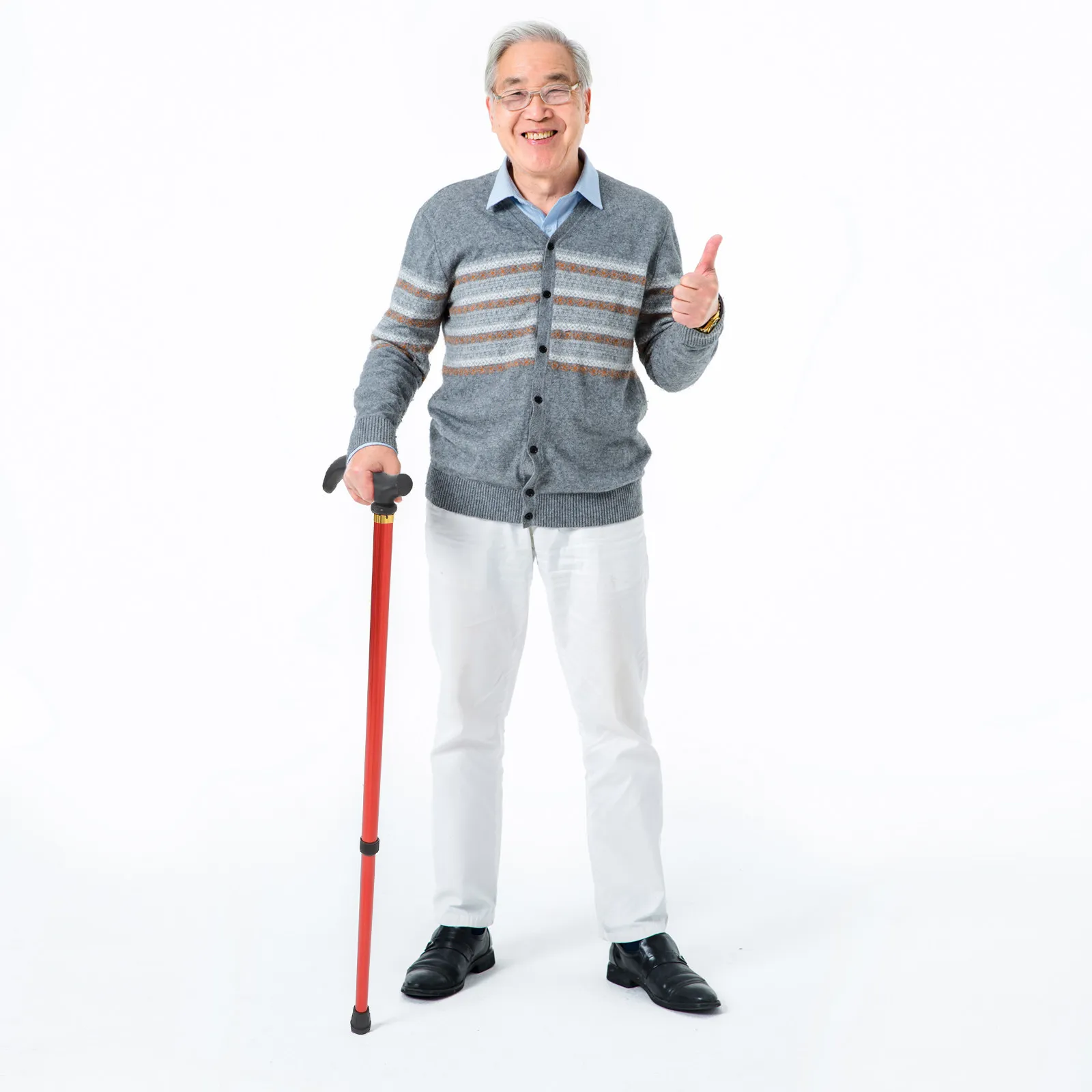2-Section Adjustable Aluminum Alloy Walking Stick Non-Slip Rubber Tips Macromolecule Handle Polished Rustproof Cane for Seniors