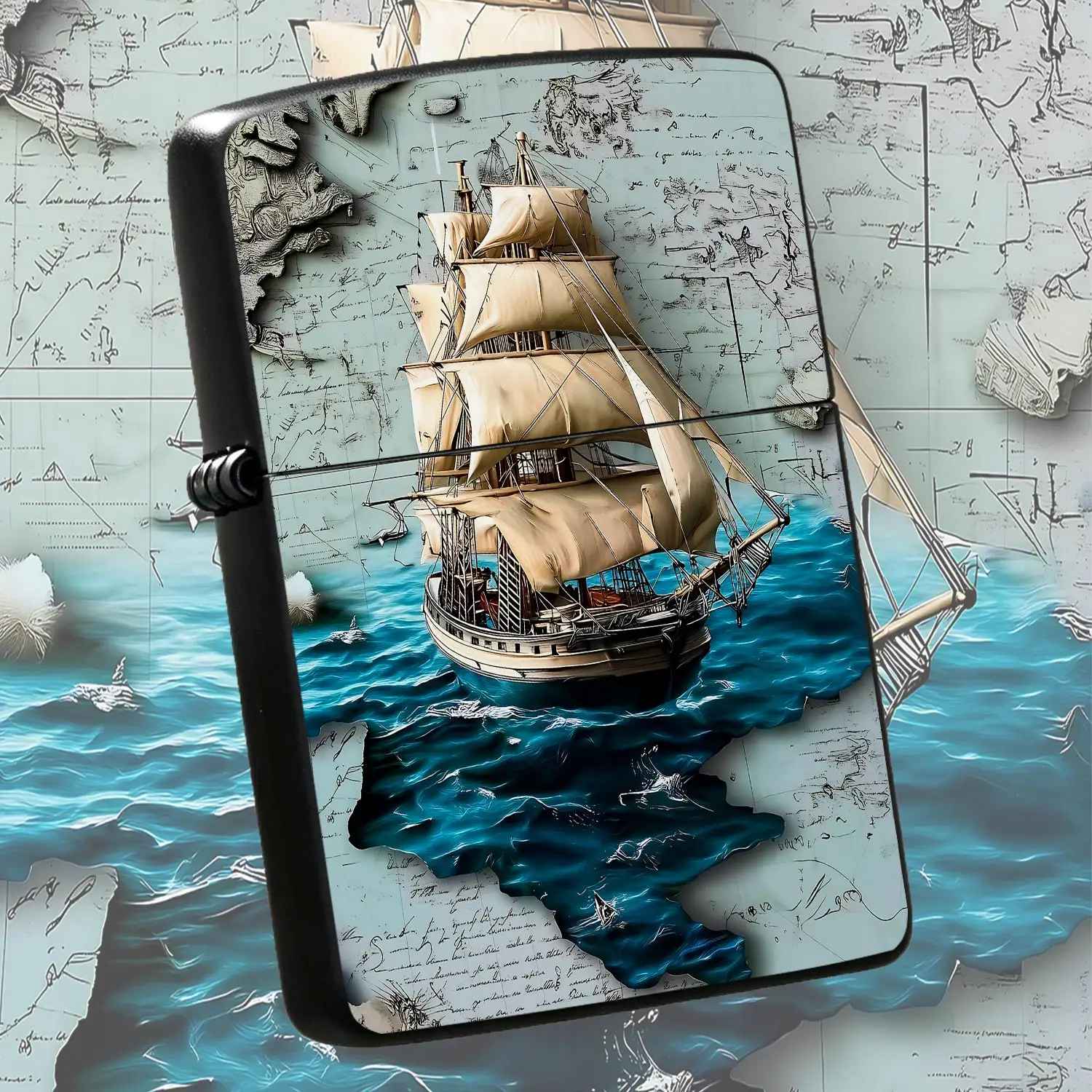 Vintage Nautical Sailboat Printed Lighter, Exquisite Antique Nautical Map Art Decor, Portable Stylish Ignition Tool For Daily Use, Travel Collection, Gifting Scenarios, Durable Unique Practical Accessory With Retro Aest A Humorous And Inter