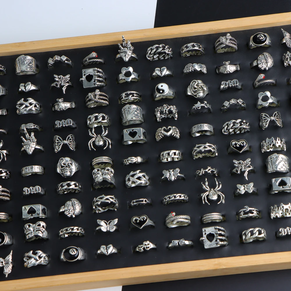 20/30/50 قطعة/الوحدة موضة جديدة خمر الشرير القوطية خواتم للنساء الرجال ريترو الحيوان هوب الهيب هدايا الحفلات فنجر مجوهرات مزيج نمط #3