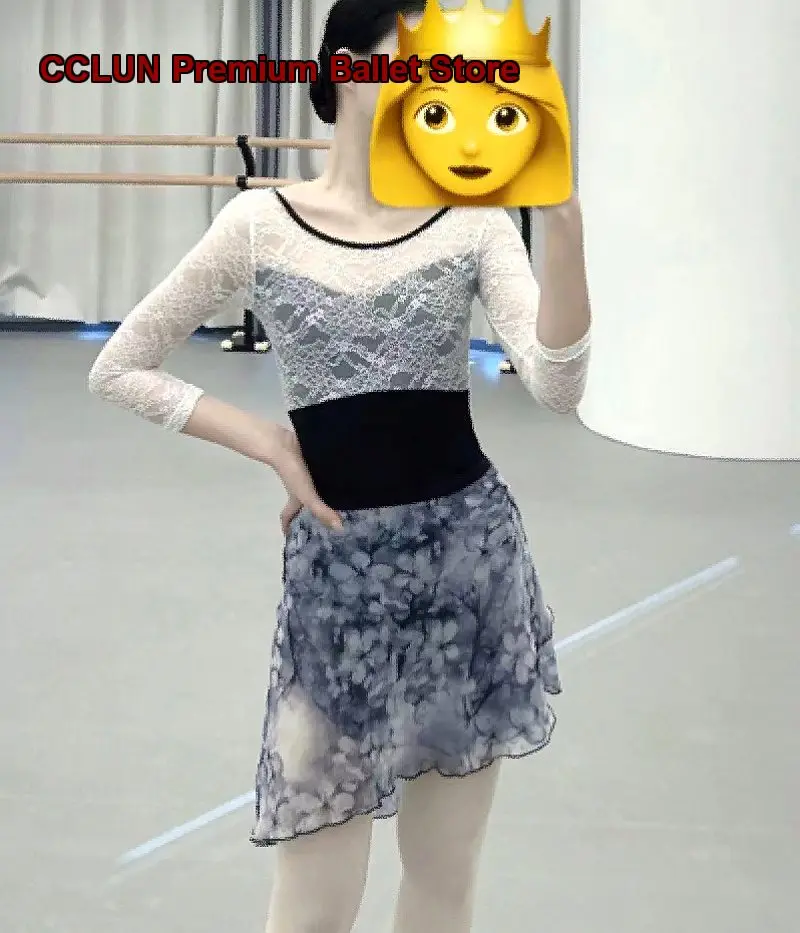 Women's Lace Mid-Length Sleeves One-Piece Gymnastics Leotard Body Suit Ballet Dance Dress Basic Training Long Sleeves