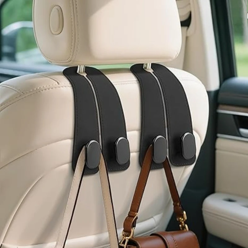 2-in-1 Auto-Kopfstützenhaken Universelle Doppelhaken-Aufhänger für Handtaschen, Lebensmittelflaschen, Auto-Innenraum-Organizer – Detail 2