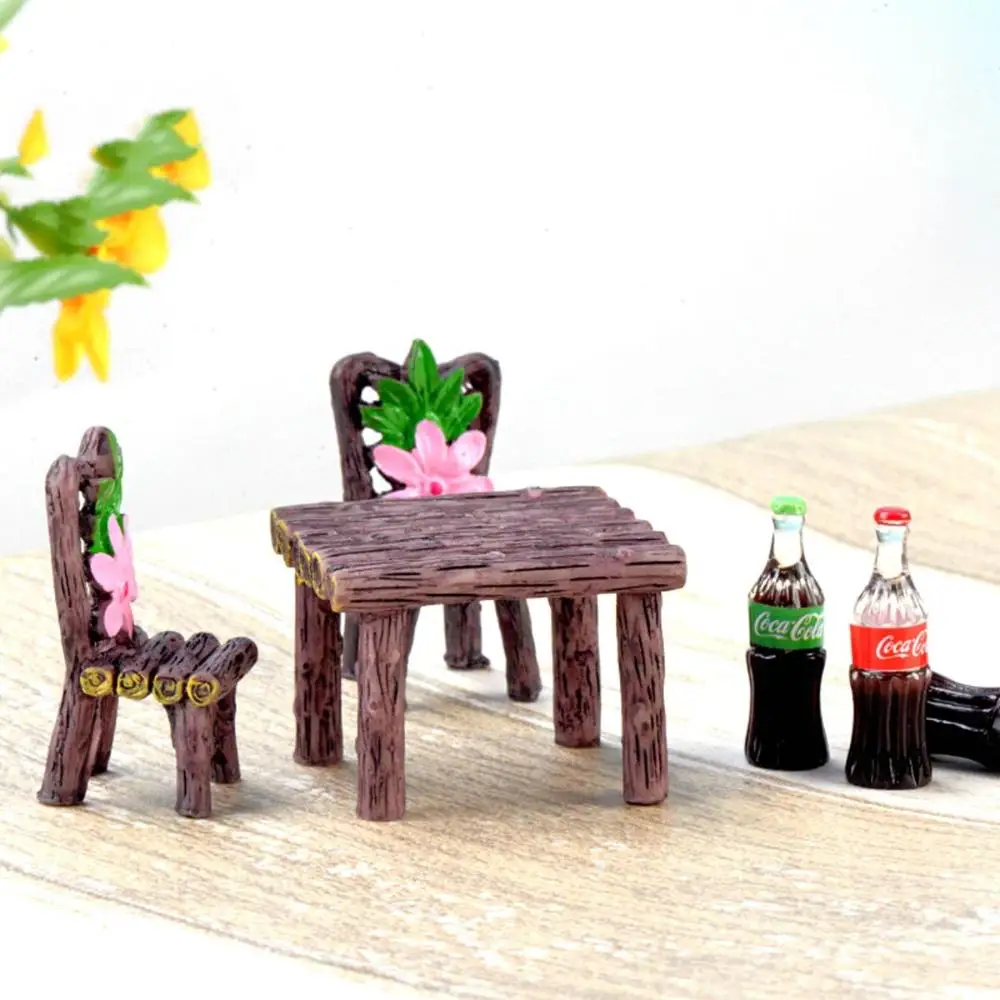 Moss Succulent Terrarium DIY Resin Mini Dollhouse Accessories Ornaments Table and Chairs Set Miniature Furniture Figurines