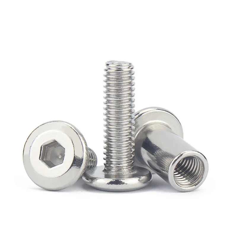 304 Stainless Steel Flat Hex Hexagon Socket Head Screw Furniture Rivet Connector Insert Joint Sleeve Cap Nut Set M2~M10