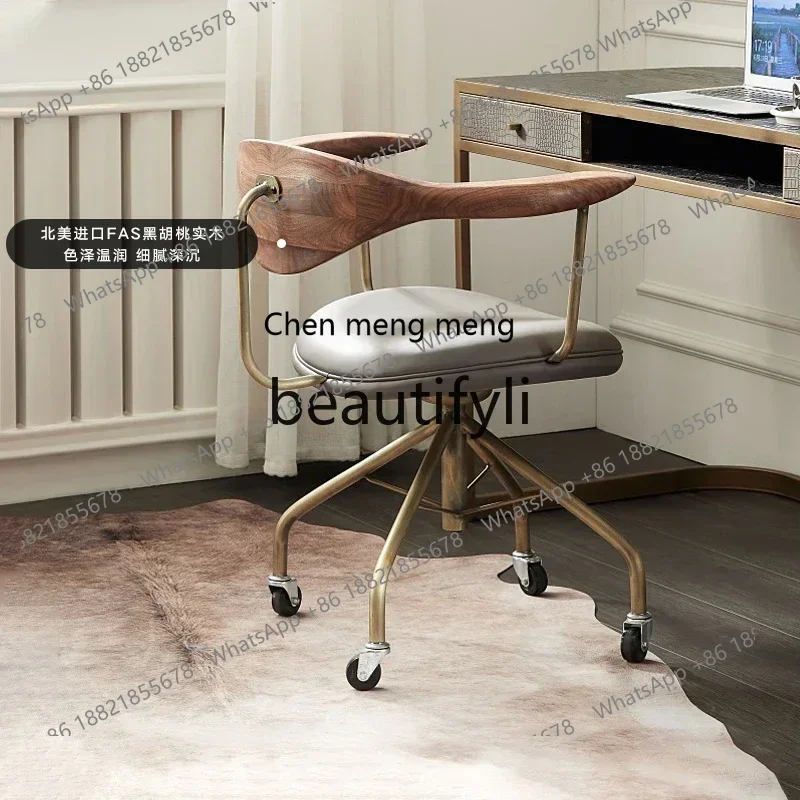 New arrive Nordic computer chair modern simple solid wood retro black walnut copper leg study back armchair