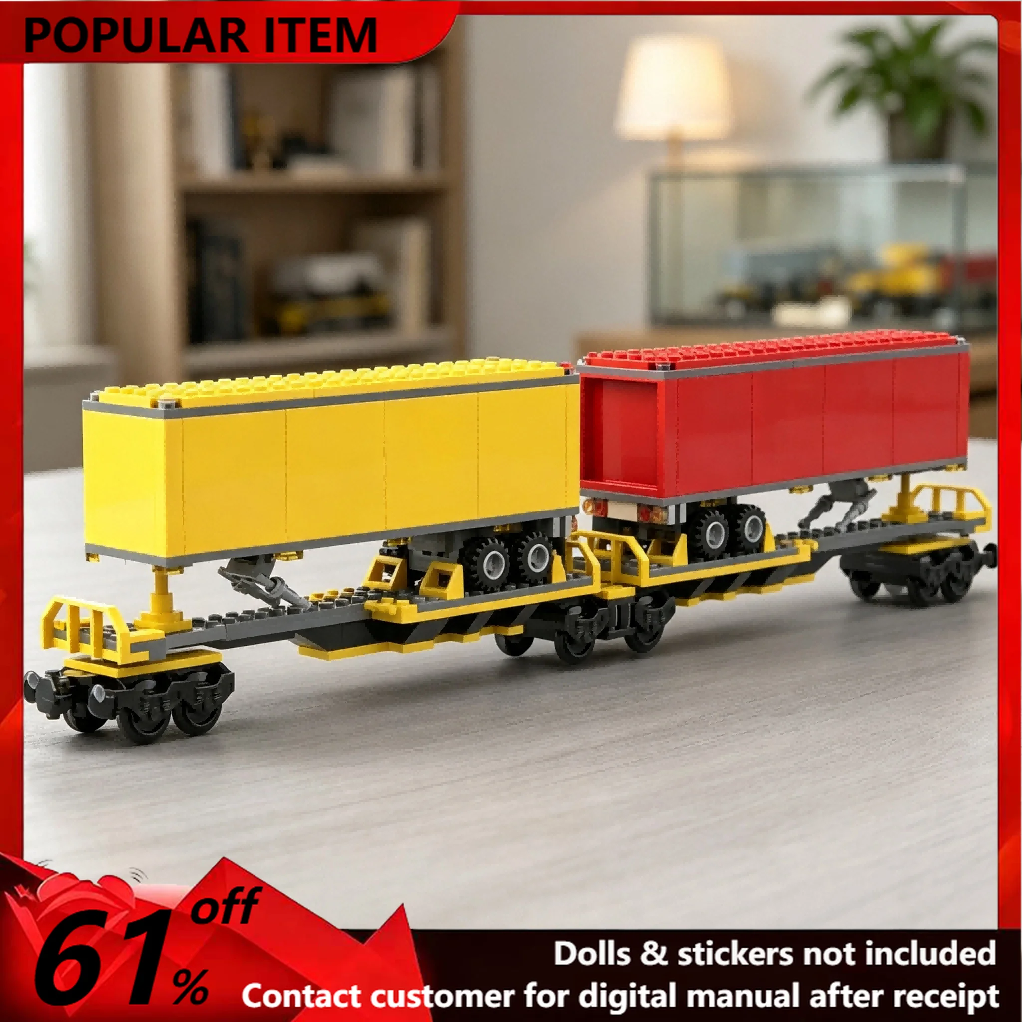 264PCS MOC Double Container Flat Rail Wagon 6 Wide Model Building Blocks Desktop Display DIY Assembly Gifts Adults Collection