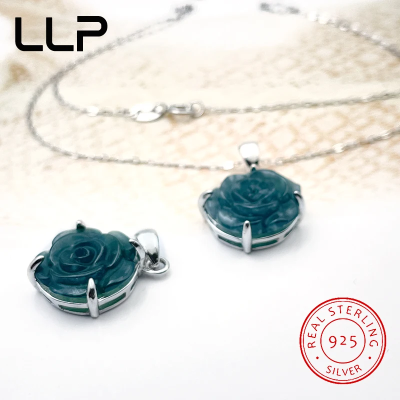 

Подлинный серебряный кулон S925 с родиевым покрытием из натурального синего водяного изумруда в форме розы подходит для женских украшений
