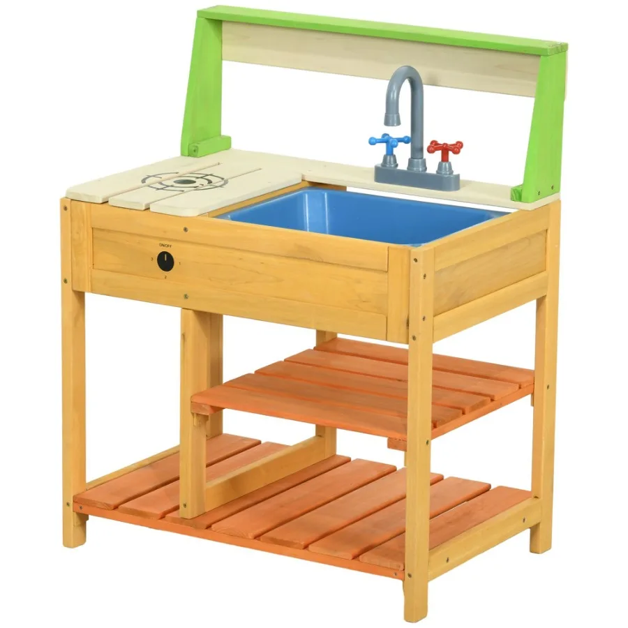 Set da gioco da cucina per esterni da cucina in fango per legno con giocattoli da cucina realistici, rubinetto e ripiani per lavello, regalo per ragazze