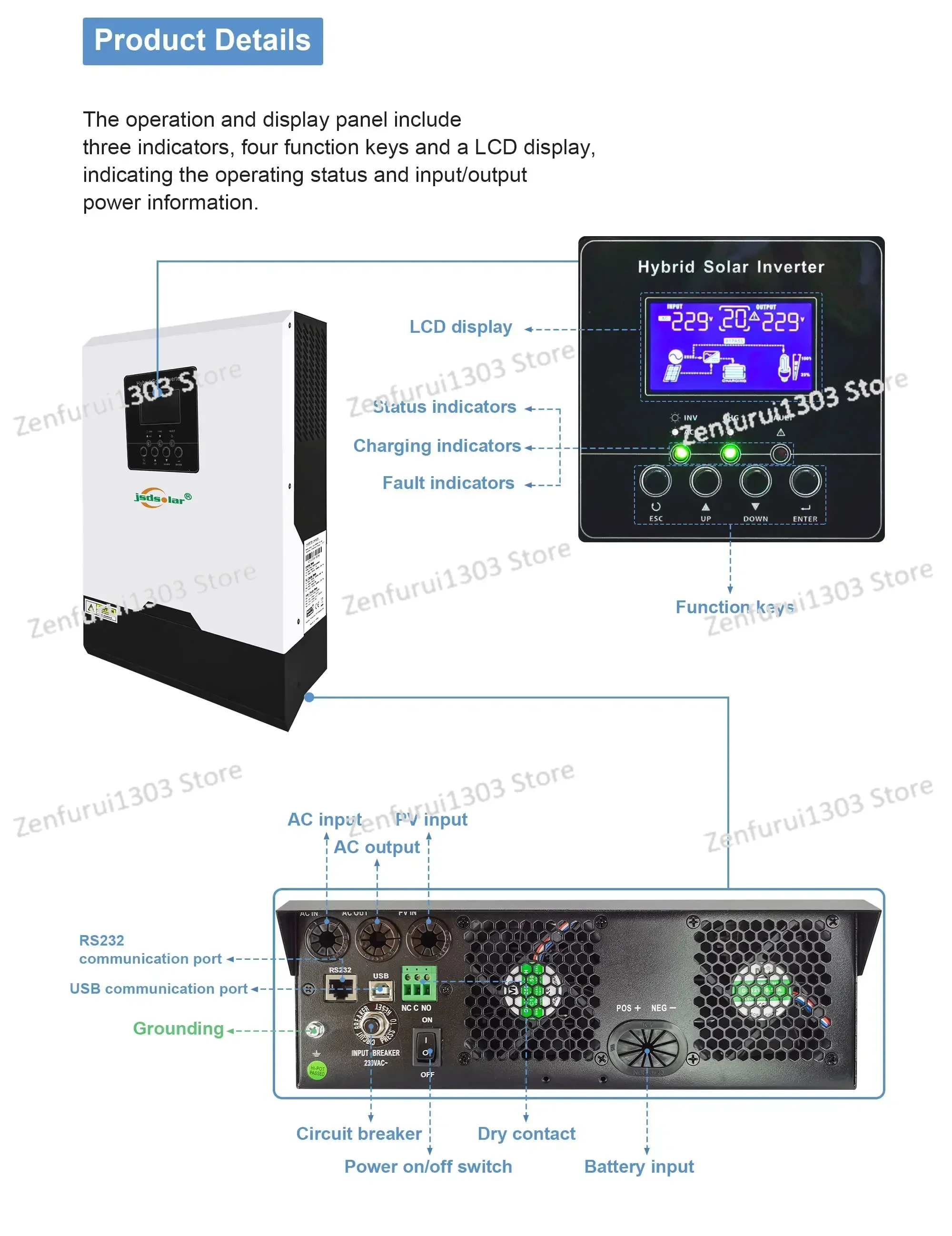 Solar power off grid hybrid system home use kit 3KW 5KW 3000W 5000W inverter battery panel