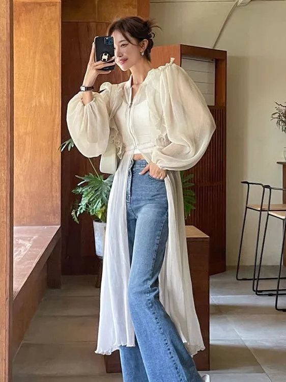 

Женский фонарь Све irt на молнии средней длины с открытой передней частью, верхняя одежда из смеси хлопка, повседневная одежда из полиуретановой ткани