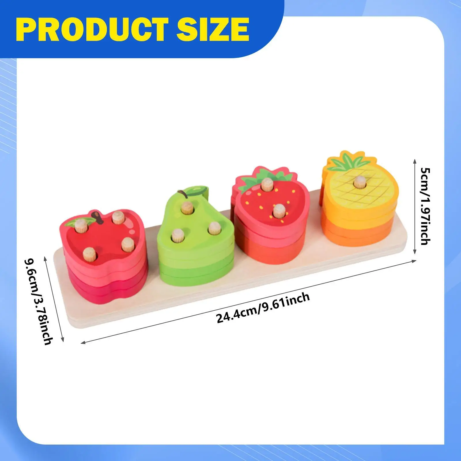 Jouet d'empilage de tri en bois de fruits, puzzle de trieur de formes, reconnaissance des couleurs de forme
