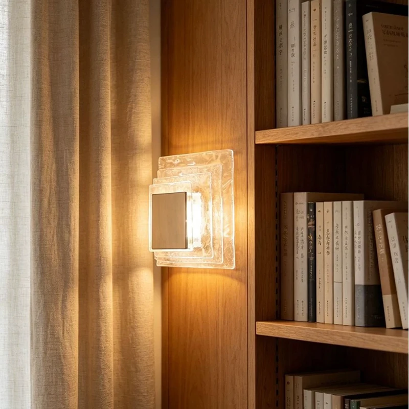 Glacier Glass Wall Lamps Square Transparent Glass Bedroom Bedside Light Medieval Bauhaus Corridor Living Room Decor Wall Lights