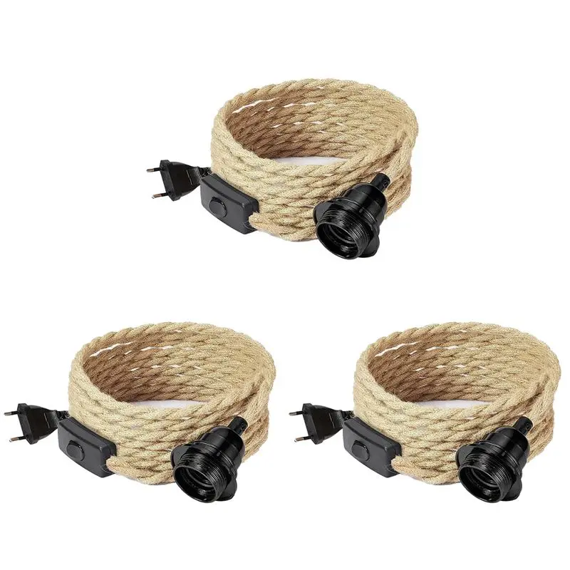 ABWZ-3X Retro Rope Chandelier Cord, Table Lamp Accessories With Cord Switch Plug (Without Bulb) EU Plug