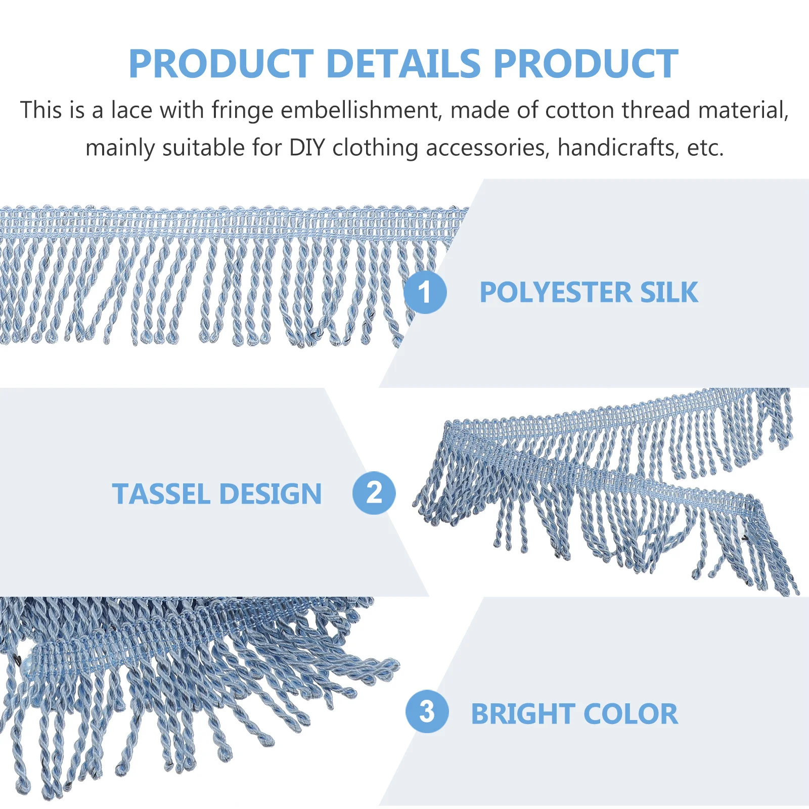 

1 Roll Fringed Trim Curtain Tassel DIY Sewing Decorative Tassel Border Durable Polyester Silk Fringed Craft Lace