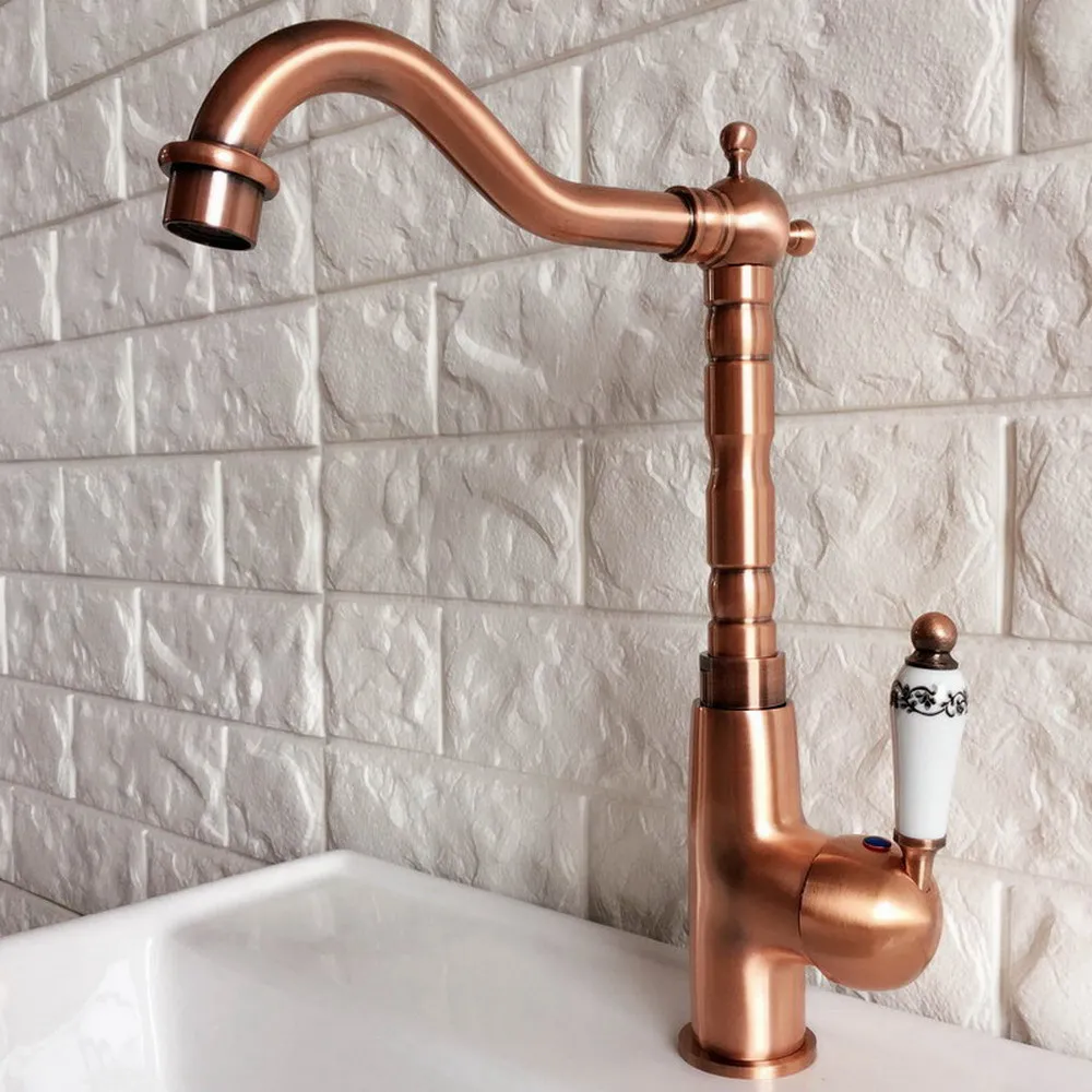 New Arrivals Fashion Antique Red Copper Bathroom & Kitchen Faucet Swivel Spout Faucets Washbasin Mixer Sink Tap tnf412