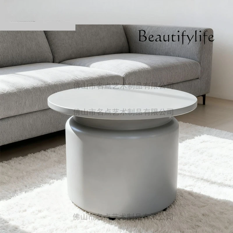 Cement round coffee table minimalist industrial style light gray creative tea table living room bedroom versatile storage table