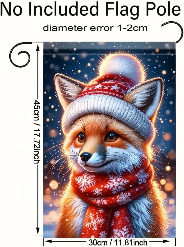 Tomhong Christmas Fox Garden Flag 12x18 Inch Double Sided Winter Snowflake Hat Scarf Cute Animal Banner for Outdoor Porch La uui
