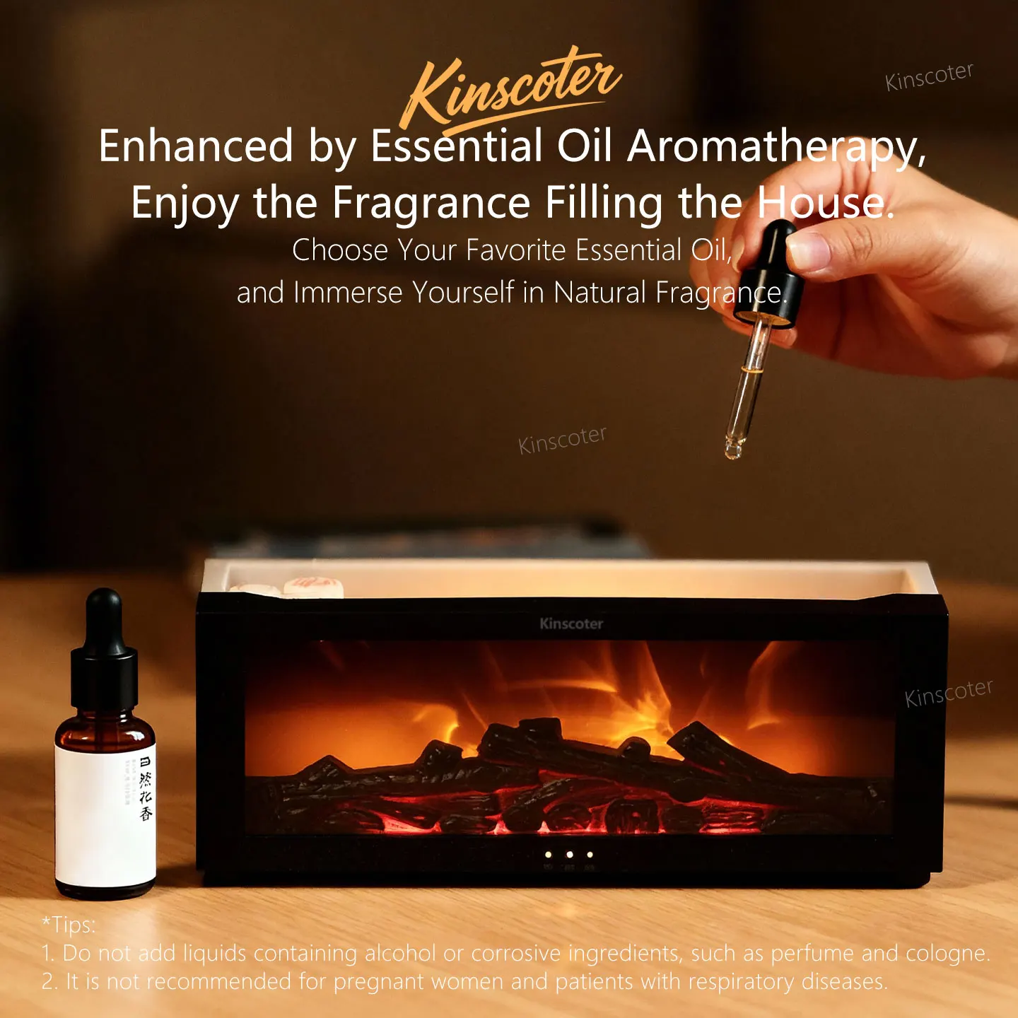 Diffuseur Huiles Essentielles Flamme Cheminée 230 Ml - Humidificateur LED 7 Couleurs - Effet Cheminée Réaliste - Blanc - Ambiance Cosy Maison & Bureau