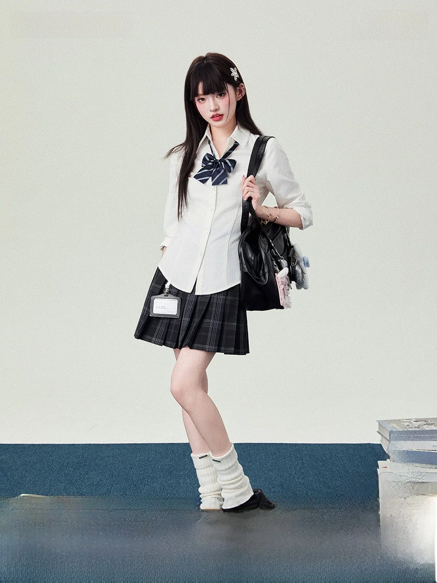 

Белая женская рубашка с длинным рукавом Slim Fit в японском стиле для повседневной носки, облегающая и элегантная, для школьной формы