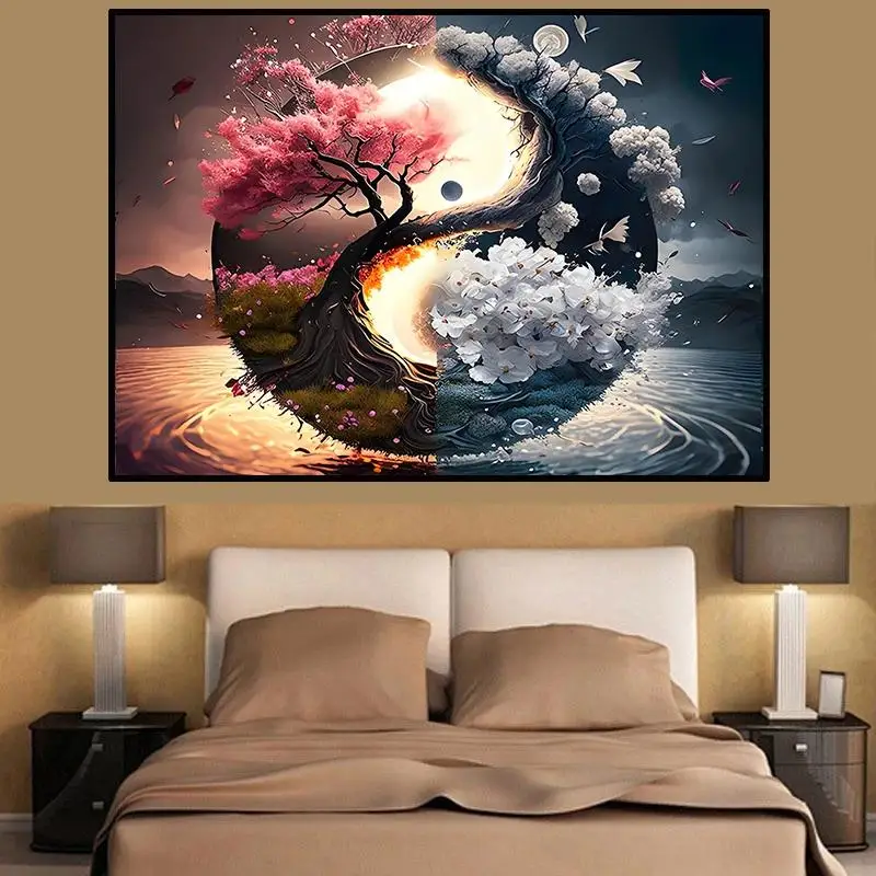 Classic Colorful Yin and Yang Canvas Painting  Chinese Philosophy Wall Art Abstract Landscape Posters for Living Room  Home Deco