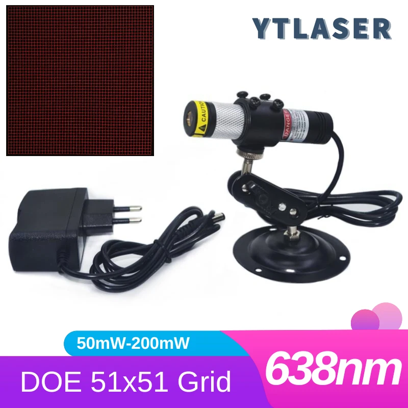 

DOE Square 51x51 Grid Waterproof D20X90mm Focusable 638nm Red Line 50mW 100mW 150mW Laser Module For Woodworking Carving Machine
