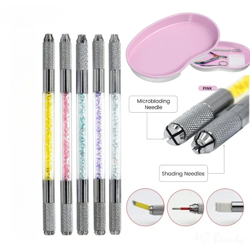 

Пять цветов Профессиональный макияж Ручная машина для татуировки Набор ручек: Ручной инструмент для татуировки для перманентного макияжа бровей + Лоток для инструментов для ногтей