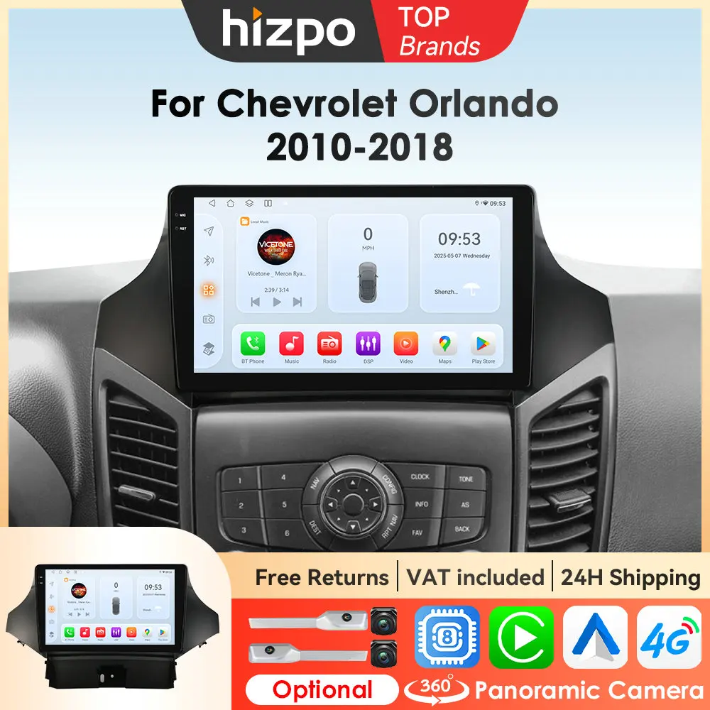Hizpo Android 14 7862 Autosysteme für Chevrolet Orlando 2010 - 2018 Radio Multimedia Player GPS Navigation Intelligenter Bildschirm Carplay