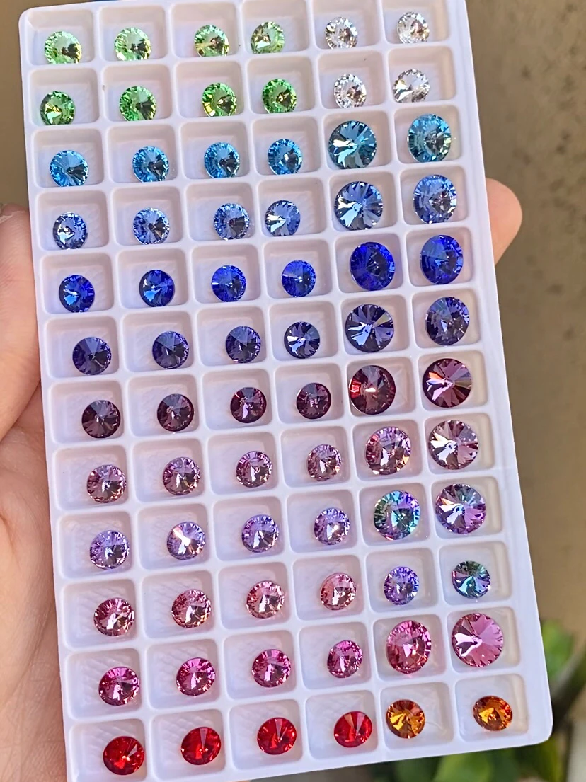 Kryształki Rivoli K9, okrągłe, szpiczaste kamienie diamentowe, kolorowe koraliki, kryształki do rękodzieła, zdobienia paznokci, ubrań i biżuterii.